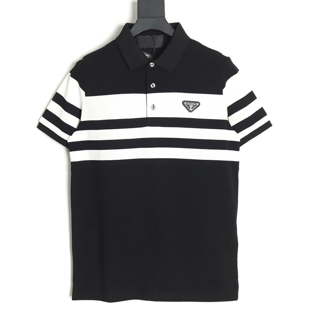 Prada StripedPanel ShortSleeve Polo,Prada Shirt,Shirt,APPAREL