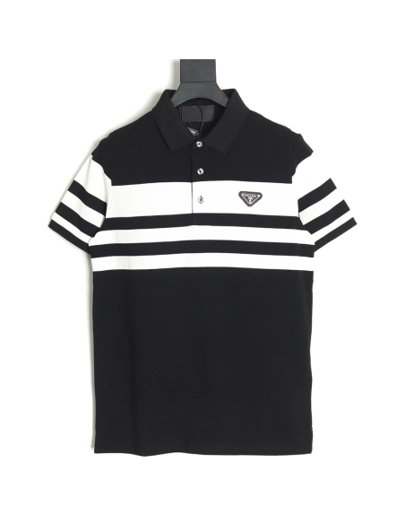 Prada StripedPanel ShortSleeve Polo,Prada Shirt,Shirt,APPAREL
