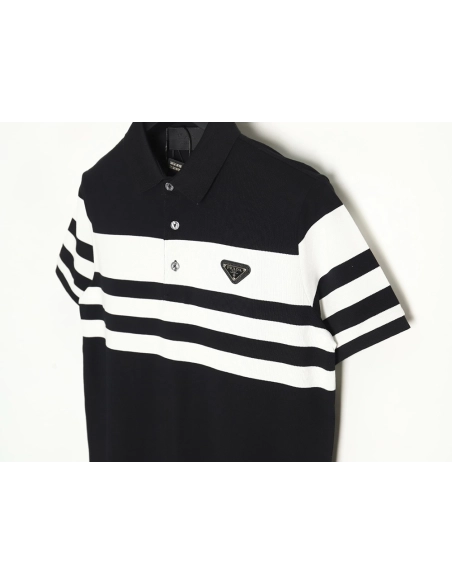 Prada StripedPanel ShortSleeve Polo,Prada Shirt,Shirt,APPAREL