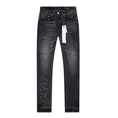 Purple Brand Jeans Cross-Embroidered Jeans,Purple Jeans,PANTS JEANS,APPAREL