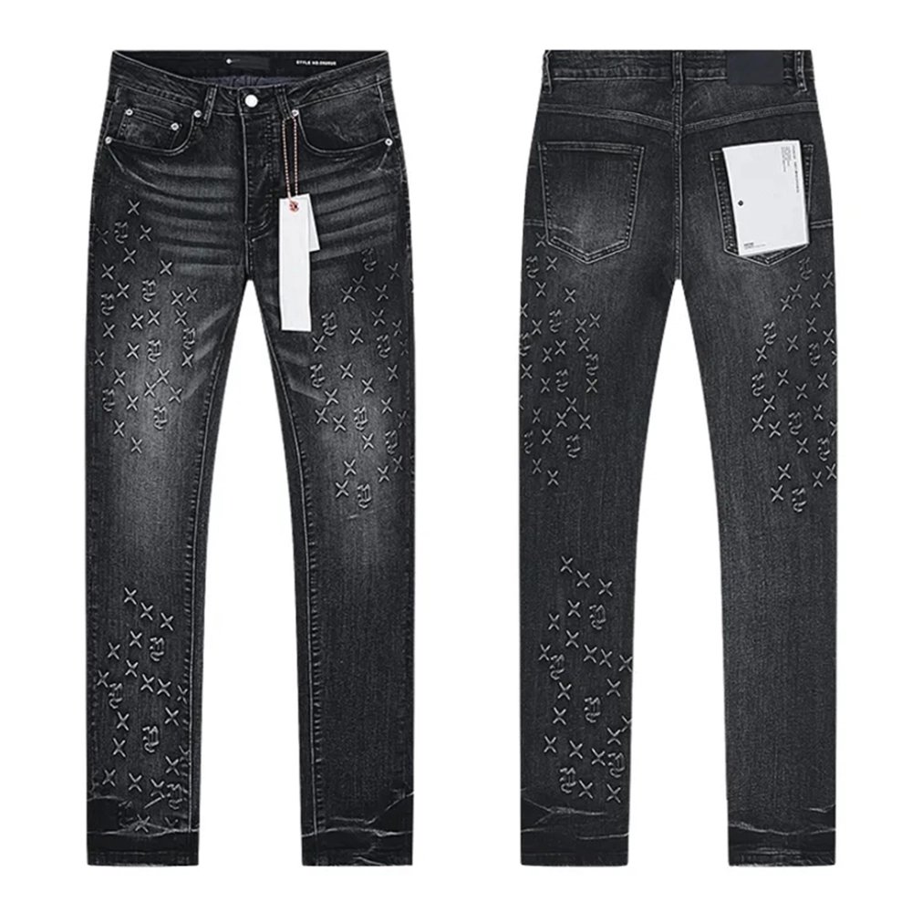 Purple Brand Jeans Cross-Embroidered Jeans,Purple Jeans,PANTS JEANS,APPAREL