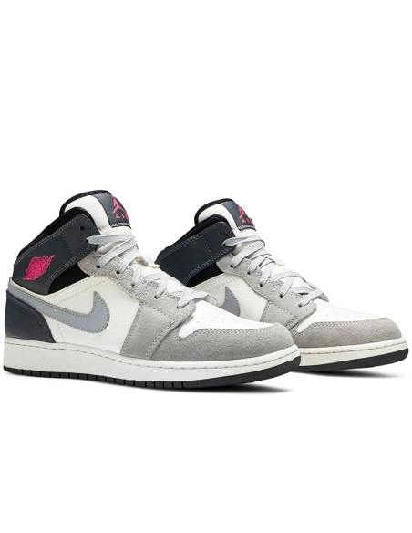 AIR JORDAN 1 MID GS WHITE GREY HYPER PINK 555112 117,AIR JORDAN 1 MID,Air Jordan