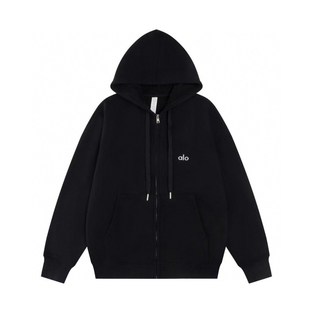 Alo Yoga Zip-Up Hoodie K521 Black,ALO Hoodie,Hoodie,APPAREL