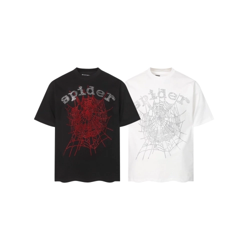 Sp5der Rhinestone T-shirt T014 Black White,Sp5der T-shirt,Tshirt,APPAREL