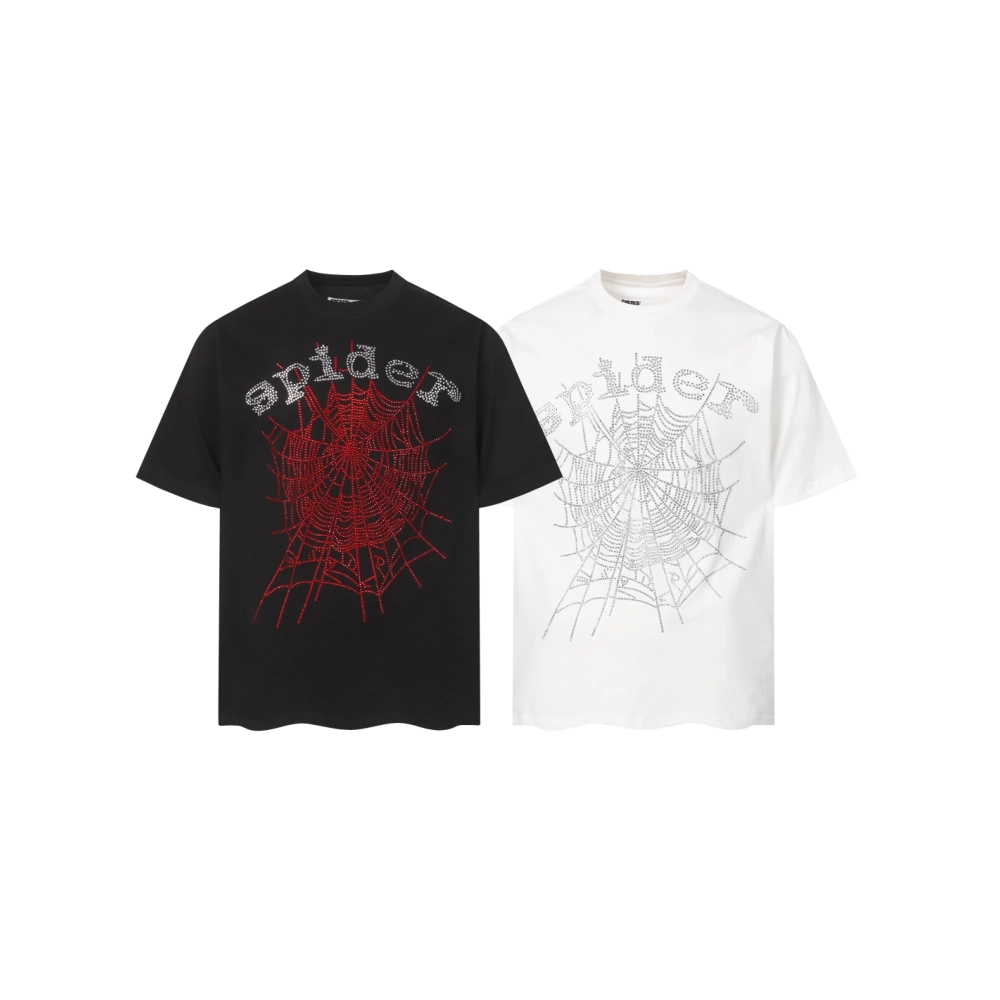Sp5der Rhinestone T-shirt T014 Black White,Sp5der T-shirt,Tshirt,APPAREL