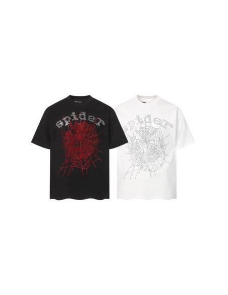 Sp5der Rhinestone T-shirt T014 Black White,Sp5der T-shirt,Tshirt,APPAREL