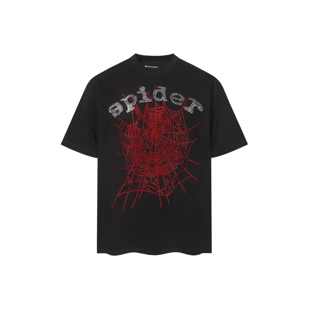 Sp5der Rhinestone T-shirt T014 Black White,Sp5der T-shirt,Tshirt,APPAREL