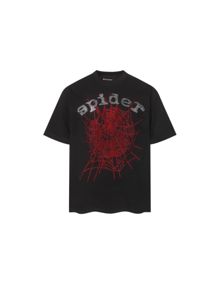 Sp5der Rhinestone T-shirt T014 Black White,Sp5der T-shirt,Tshirt,APPAREL