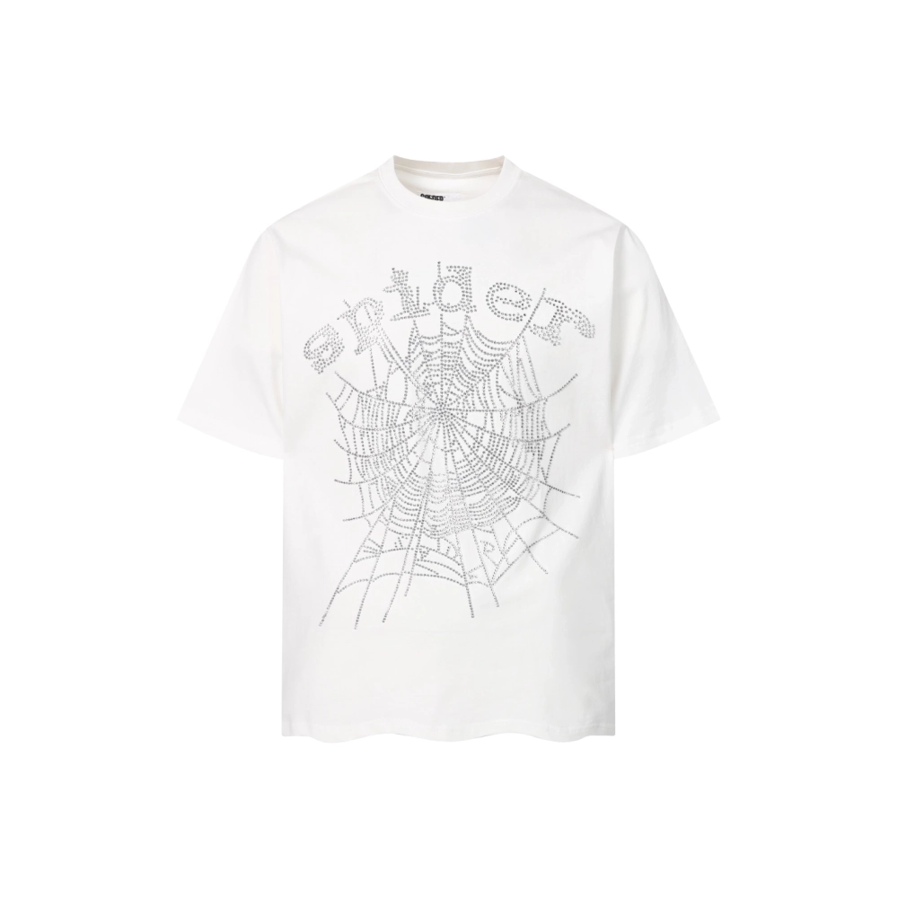 Sp5der Rhinestone T-shirt T014 Black White,Sp5der T-shirt,Tshirt,APPAREL