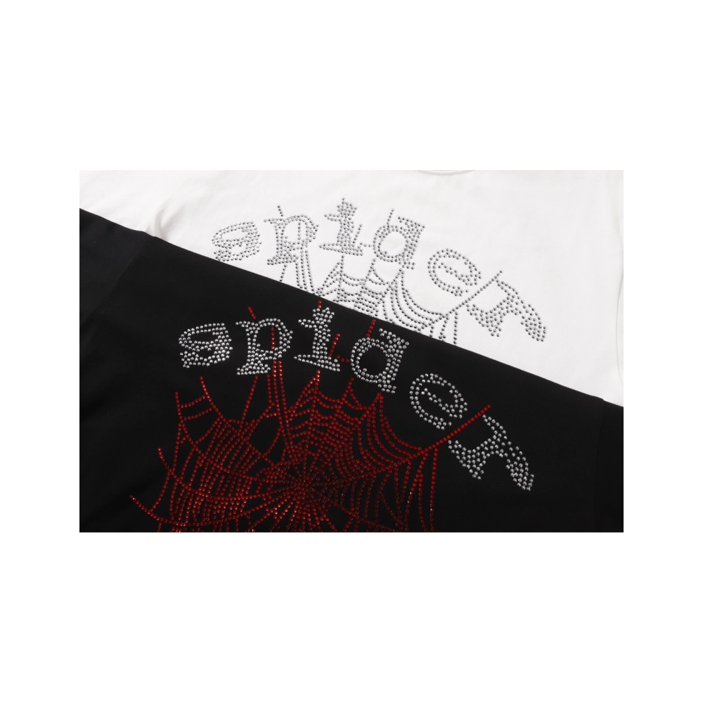 Sp5der Rhinestone T-shirt T014 Black White,Sp5der T-shirt,Tshirt,APPAREL