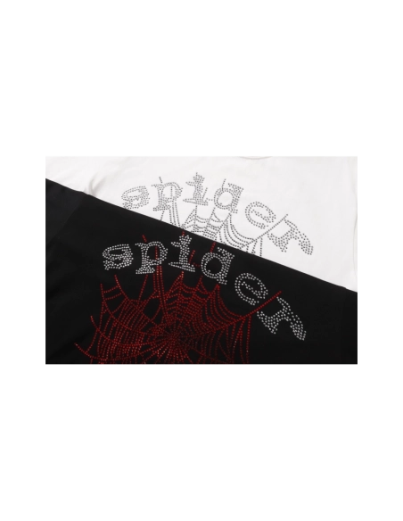 Sp5der Rhinestone T-shirt T014 Black White,Sp5der T-shirt,Tshirt,APPAREL