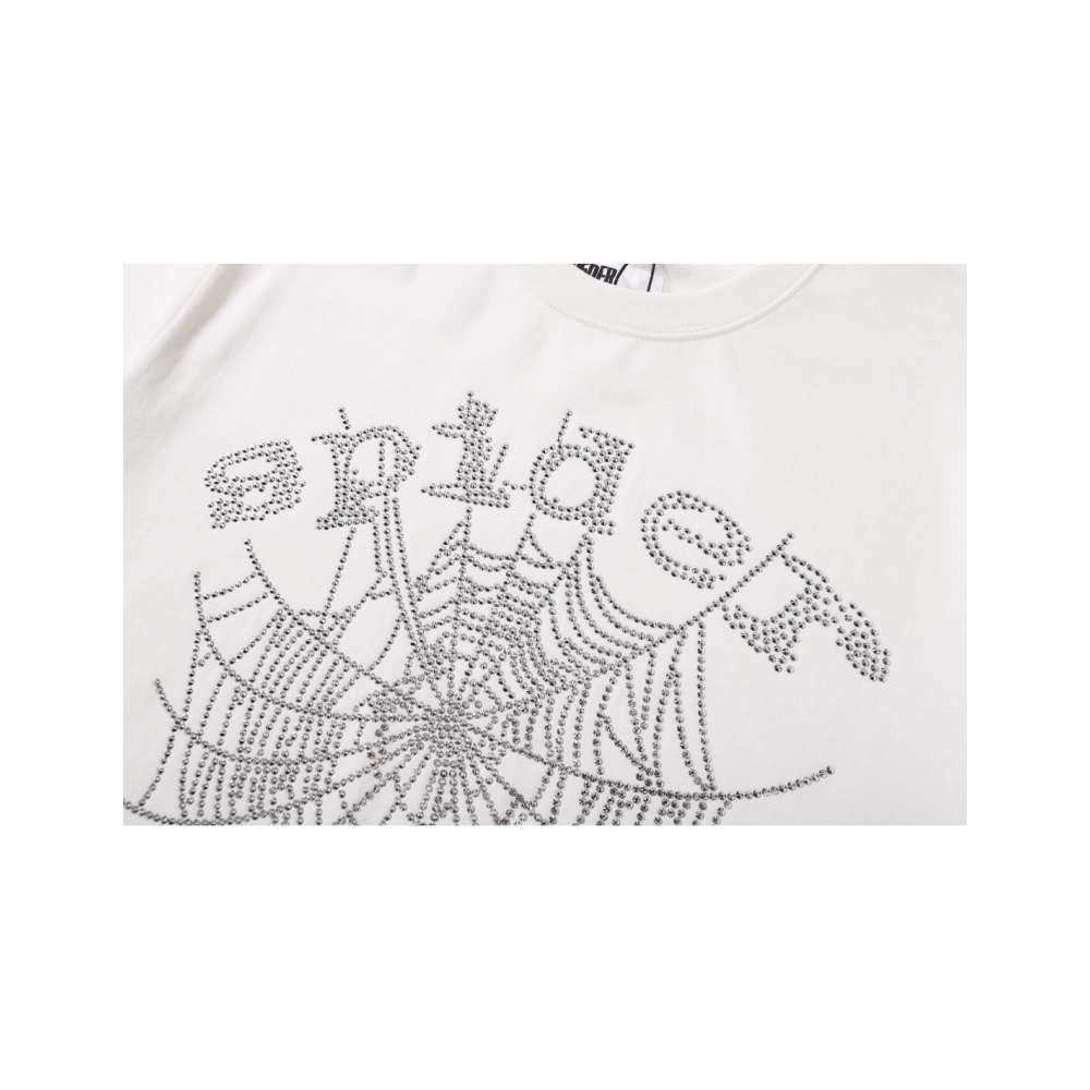 Sp5der Rhinestone T-shirt T014 Black White,Sp5der T-shirt,Tshirt,APPAREL