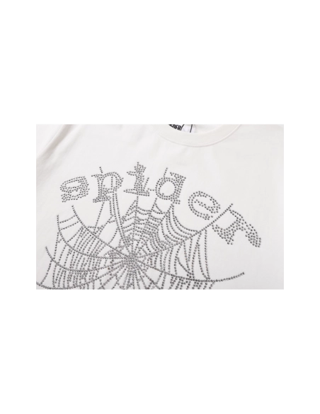 Sp5der Rhinestone T-shirt T014 Black White,Sp5der T-shirt,Tshirt,APPAREL