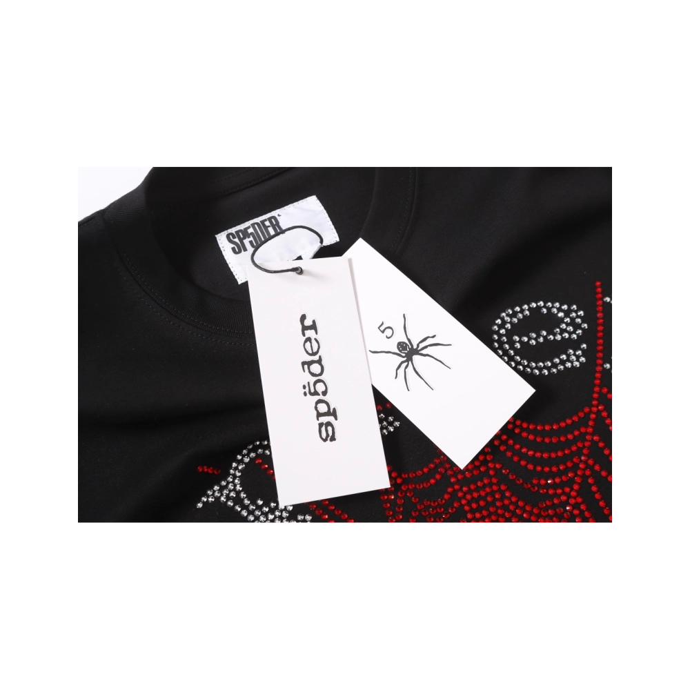 Sp5der Rhinestone T-shirt T014 Black White,Sp5der T-shirt,Tshirt,APPAREL