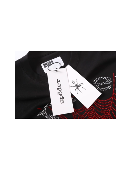 Sp5der Rhinestone T-shirt T014 Black White,Sp5der T-shirt,Tshirt,APPAREL