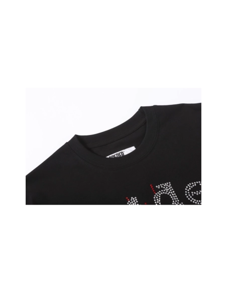 Sp5der Rhinestone T-shirt T014 Black White,Sp5der T-shirt,Tshirt,APPAREL