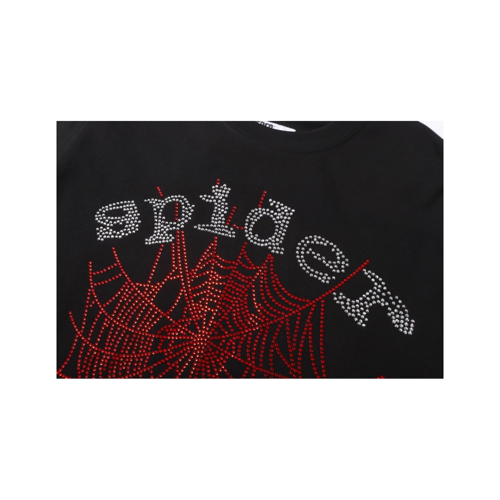 Sp5der Rhinestone T-shirt T014 Black White,Sp5der T-shirt,Tshirt,APPAREL