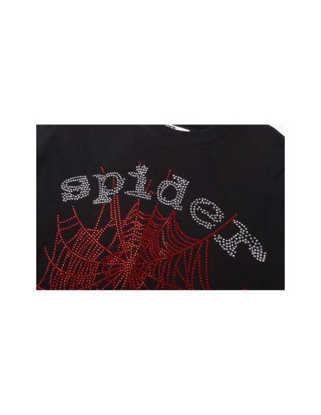 Sp5der Rhinestone T-shirt T014 Black White,Sp5der T-shirt,Tshirt,APPAREL