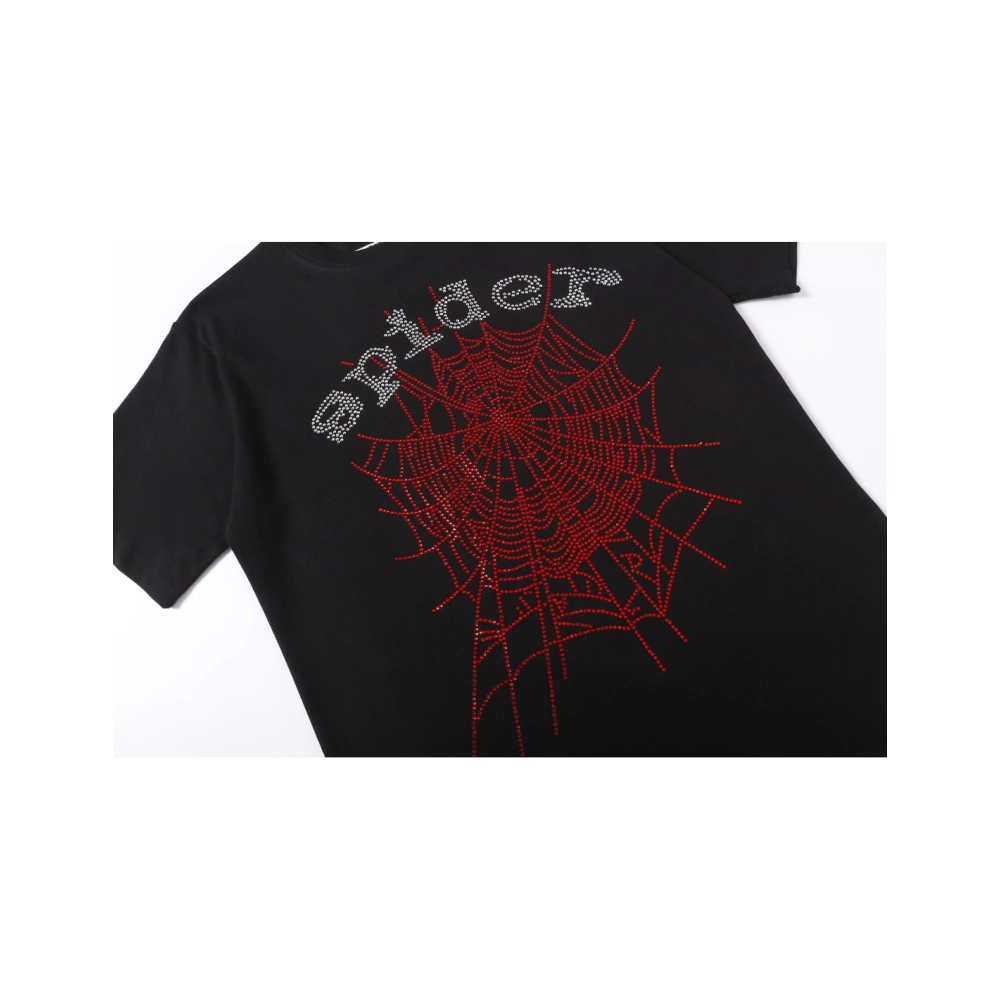 Sp5der Rhinestone T-shirt T014 Black White,Sp5der T-shirt,Tshirt,APPAREL