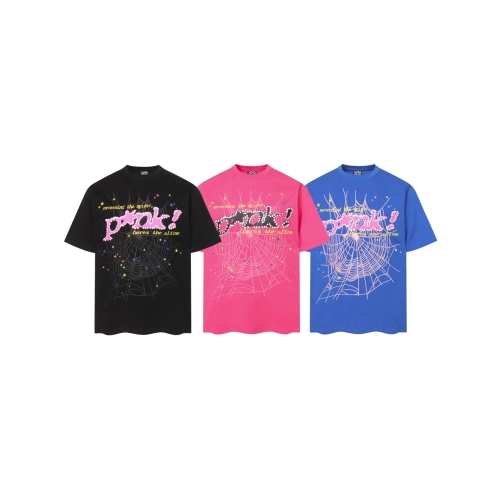 Sp5der T-shirt T009 Black Blue Pink,Sp5der T-shirt,Tshirt,APPAREL