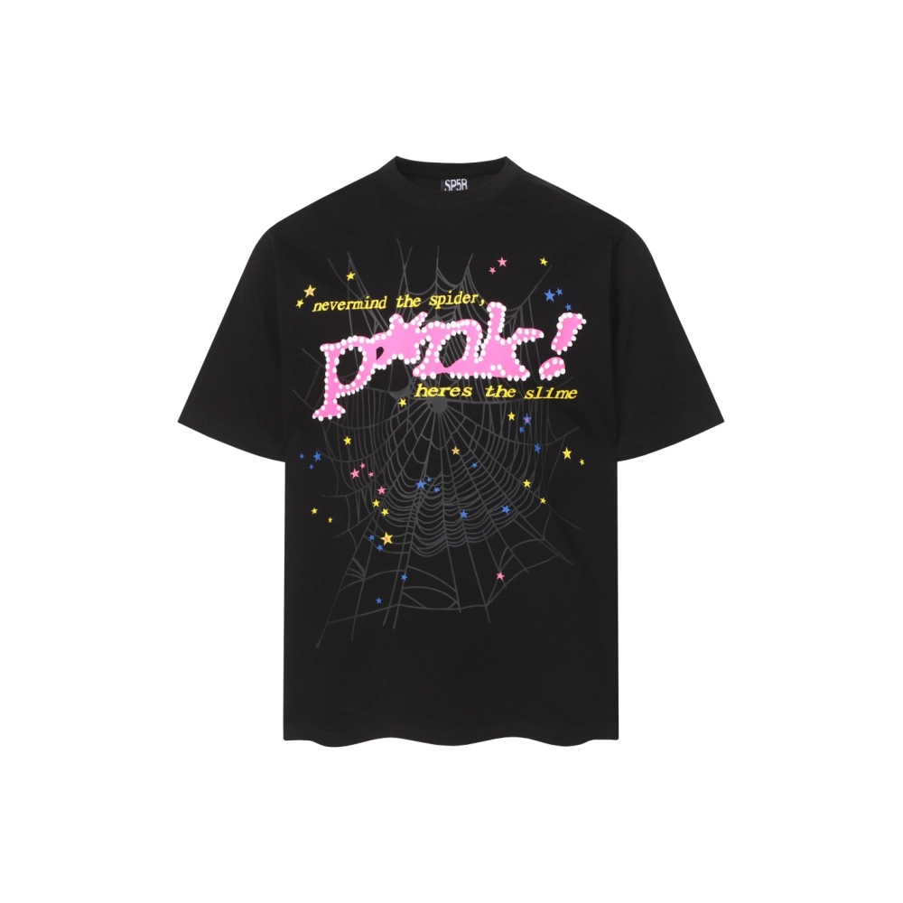 Sp5der T-shirt T009 Black Blue Pink,Sp5der T-shirt,Tshirt,APPAREL