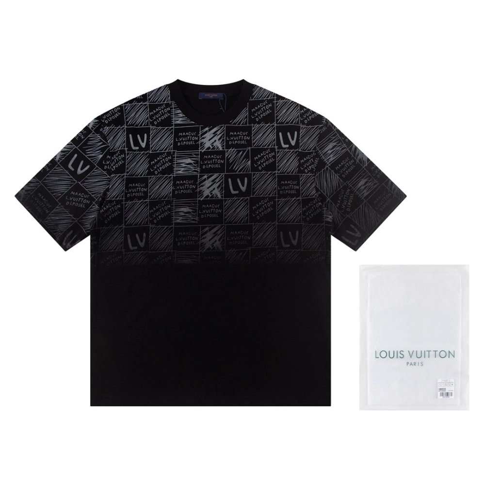Louis Vuitton T-shirt W2644 Black White,Louis Vuitton T Shirt,Tshirt,APPAREL