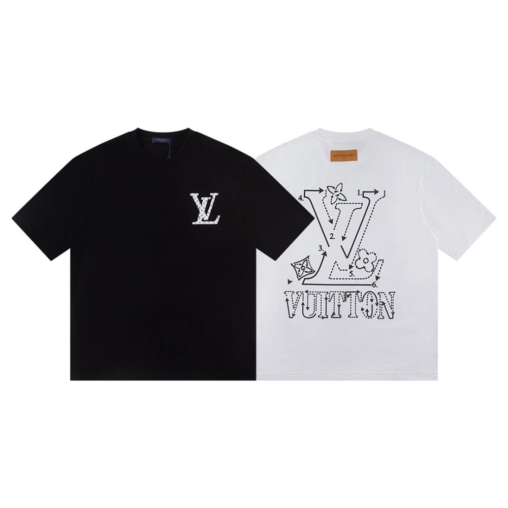 Louis Vuitton T-shirt W2642 Black White,Louis Vuitton T Shirt,Tshirt,APPAREL