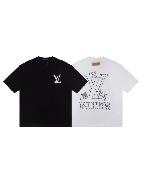 Louis Vuitton T-shirt W2642 Black White,Louis Vuitton T Shirt,Tshirt,APPAREL