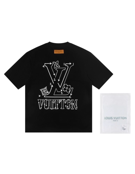 Louis Vuitton T-shirt W2642 Black White,Louis Vuitton T Shirt,Tshirt,APPAREL