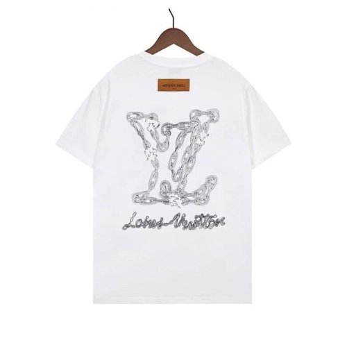Louis Vuitton Long Chain Logo Letter T-Shirt White,Louis Vuitton T Shirt,Tshirt,APPAREL