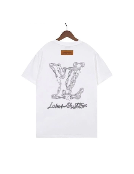 Louis Vuitton Long Chain Logo Letter T-Shirt White,Louis Vuitton T Shirt,Tshirt,APPAREL