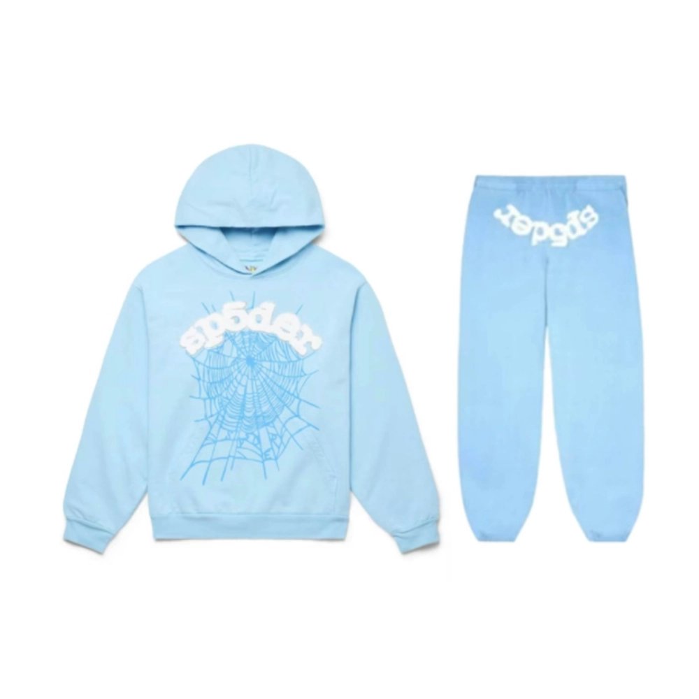 Sp5der Web Hoodie Sweatpant Set Sky Blue,Sp5der Hoodie,Hoodie,APPAREL