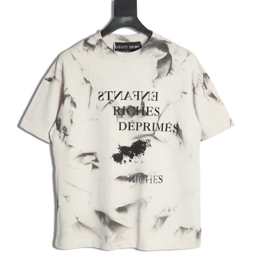 ENFANTS RICHES D¨¦PRIM¨¦S Mud-Dyed Letter Print Short-Sleeve T-Shirt,ENFANTS RICHES DEPRIMES