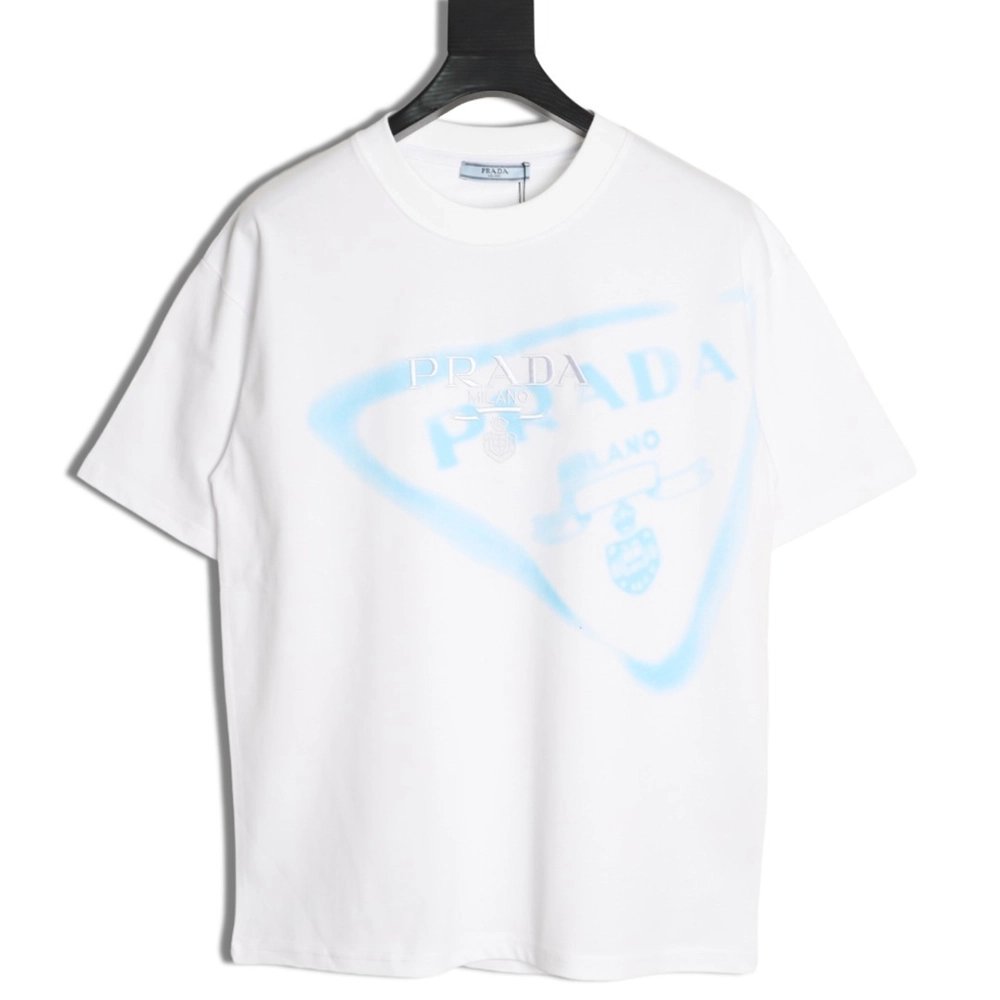 Prada Inverted Triangle Embroidered Logo Short-Sleeve T-Shirt,Prada