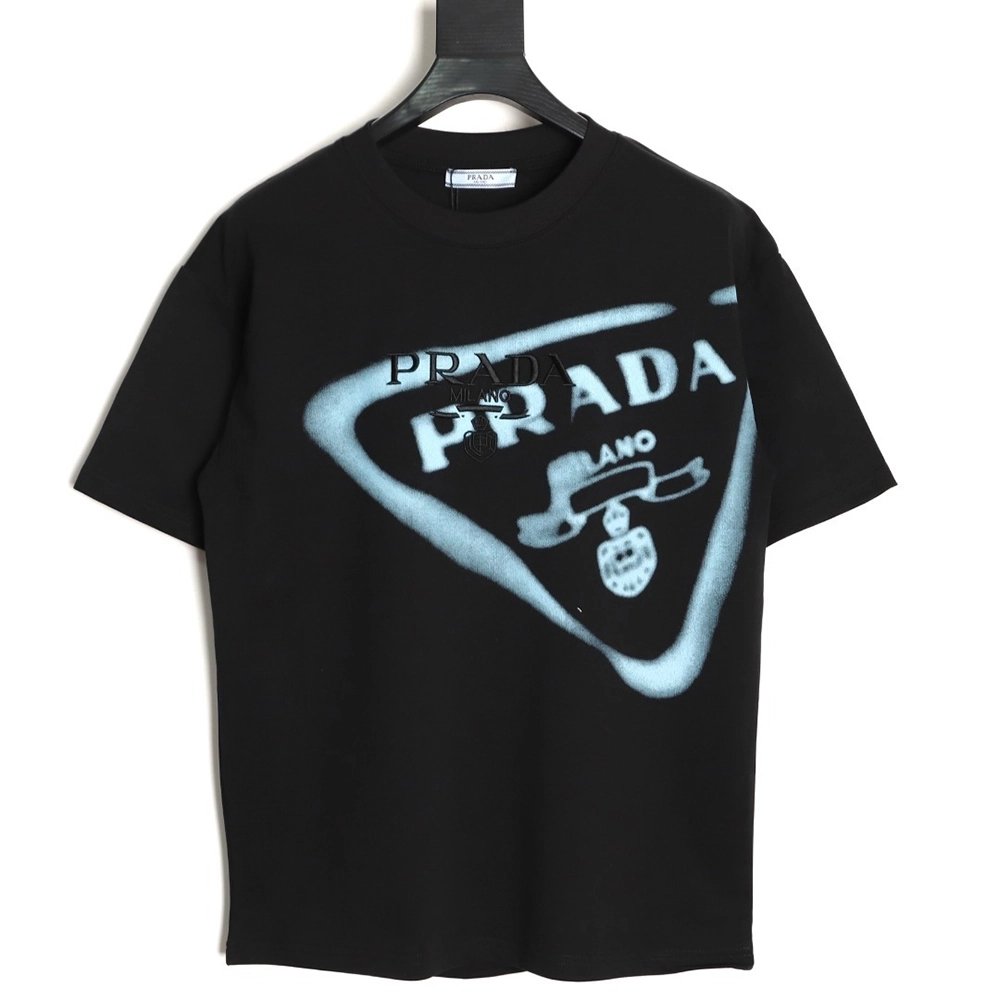 Prada Inverted Triangle Embroidered Logo Short-Sleeve T-Shirt TSK1,Prada