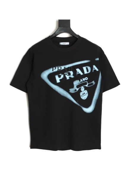 Prada Inverted Triangle Embroidered Logo Short-Sleeve T-Shirt TSK1,Prada