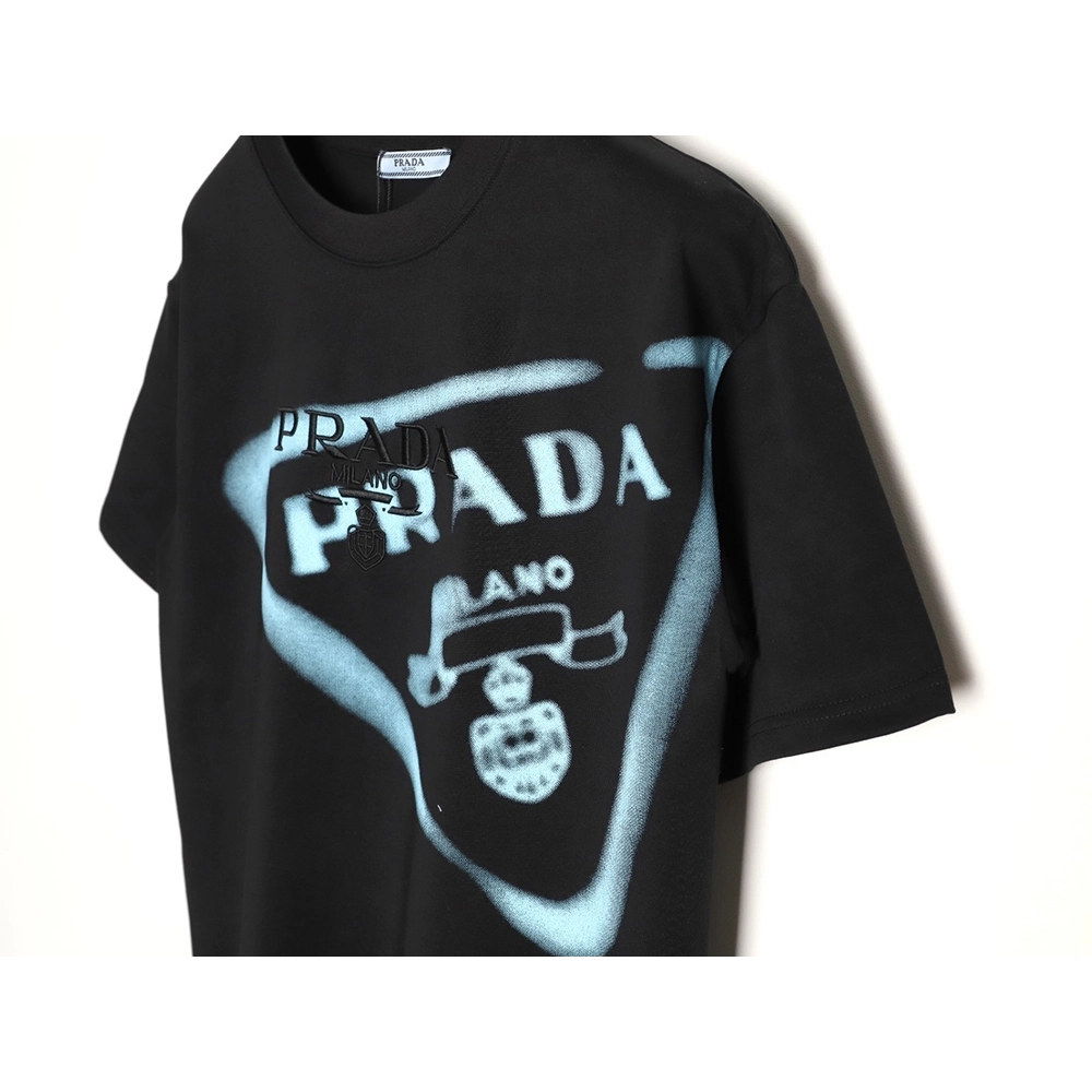 Prada Inverted Triangle Embroidered Logo Short-Sleeve T-Shirt TSK1,Prada