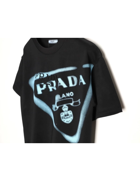 Prada Inverted Triangle Embroidered Logo Short-Sleeve T-Shirt TSK1,Prada