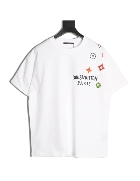 Louis Vuitton colorful smiley face four-leaf clover logo short-sleeved t-shirt TSK1,Louis Vuitton