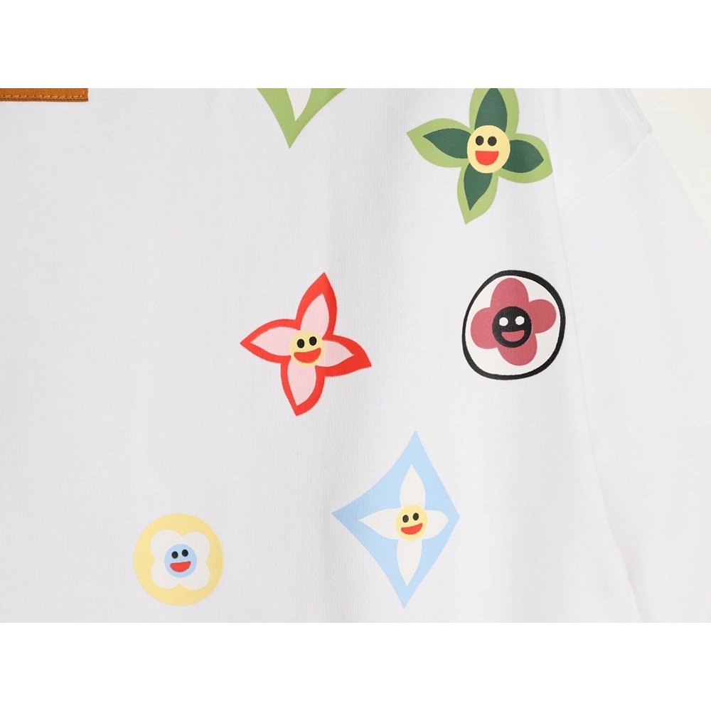 Louis Vuitton colorful smiley face four-leaf clover logo short-sleeved t-shirt TSK1,Louis Vuitton