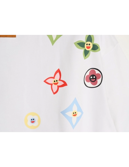 Louis Vuitton colorful smiley face four-leaf clover logo short-sleeved t-shirt TSK1,Louis Vuitton