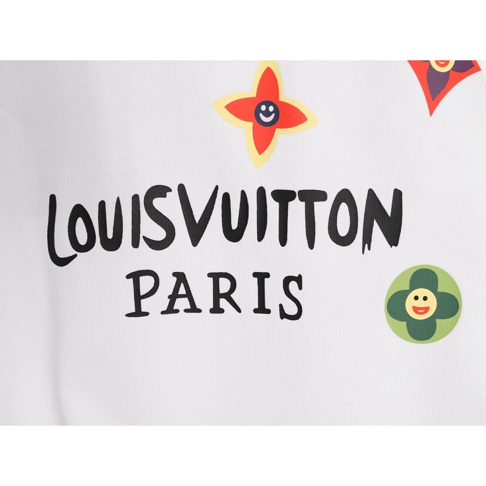 Louis Vuitton colorful smiley face four-leaf clover logo short-sleeved t-shirt TSK1,Louis Vuitton