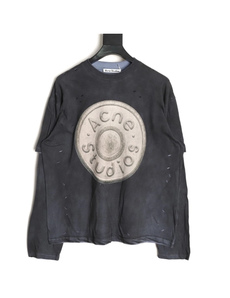 Acne Studios Distressed Sandblasted Washed Faux Two-Piece Long-Sleeve T-Shirt,Acne Studios
