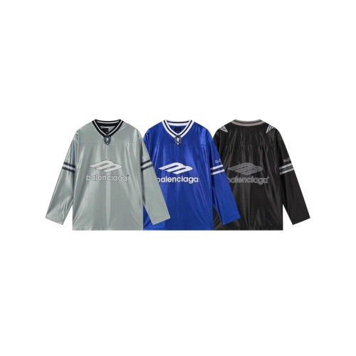 Balenciaga 3B Silhouette Ribbed V-Neck Printed Long-Sleeve T-Shirt Black Blue Gray,Balenciaga T Shirt,Tshirt,APPAREL