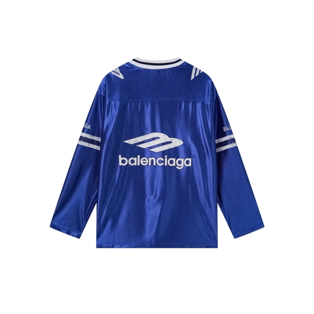 Balenciaga 3B Silhouette Ribbed V-Neck Printed Long-Sleeve T-Shirt Black Blue Gray,Balenciaga T Shirt,Tshirt,APPAREL