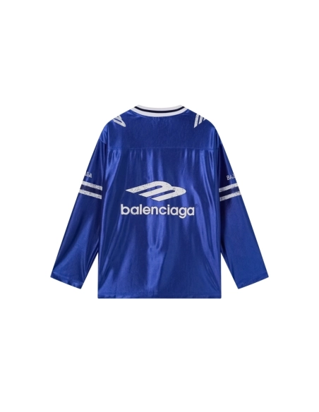 Balenciaga 3B Silhouette Ribbed V-Neck Printed Long-Sleeve T-Shirt Black Blue Gray,Balenciaga T Shirt,Tshirt,APPAREL