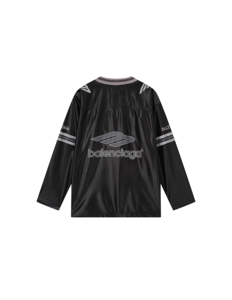 Balenciaga 3B Silhouette Ribbed V-Neck Printed Long-Sleeve T-Shirt Black Blue Gray,Balenciaga T Shirt,Tshirt,APPAREL