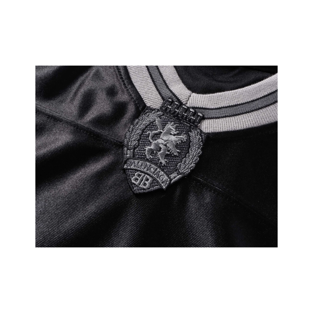 Balenciaga 3B Silhouette Ribbed V-Neck Printed Long-Sleeve T-Shirt Black Blue Gray,Balenciaga T Shirt,Tshirt,APPAREL