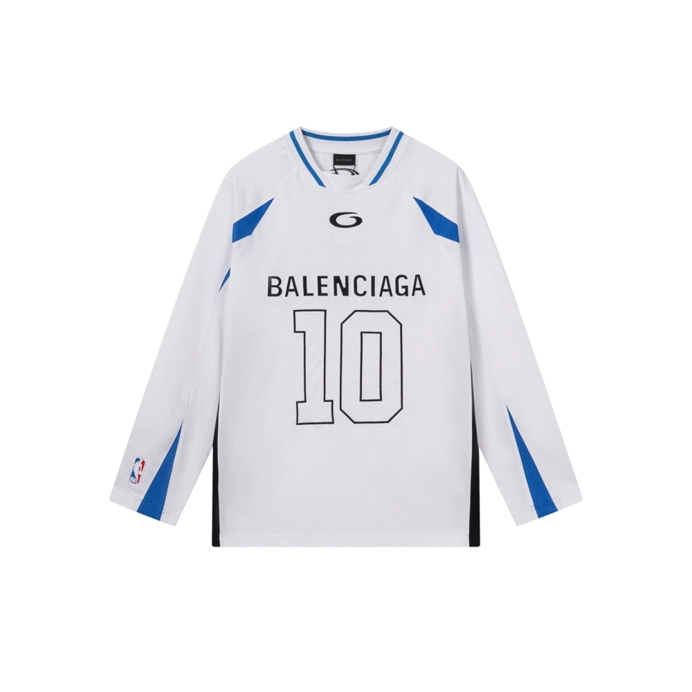 Balenciaga NBA Collab Health Mesh amp; Color-Block Long-Sleeve T-Shirt Black Red White,Balenciaga T Shirt,Tshirt,APPAREL