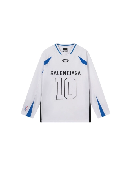 Balenciaga NBA Collab Health Mesh amp; Color-Block Long-Sleeve T-Shirt Black Red White,Balenciaga T Shirt,Tshirt,APPAREL